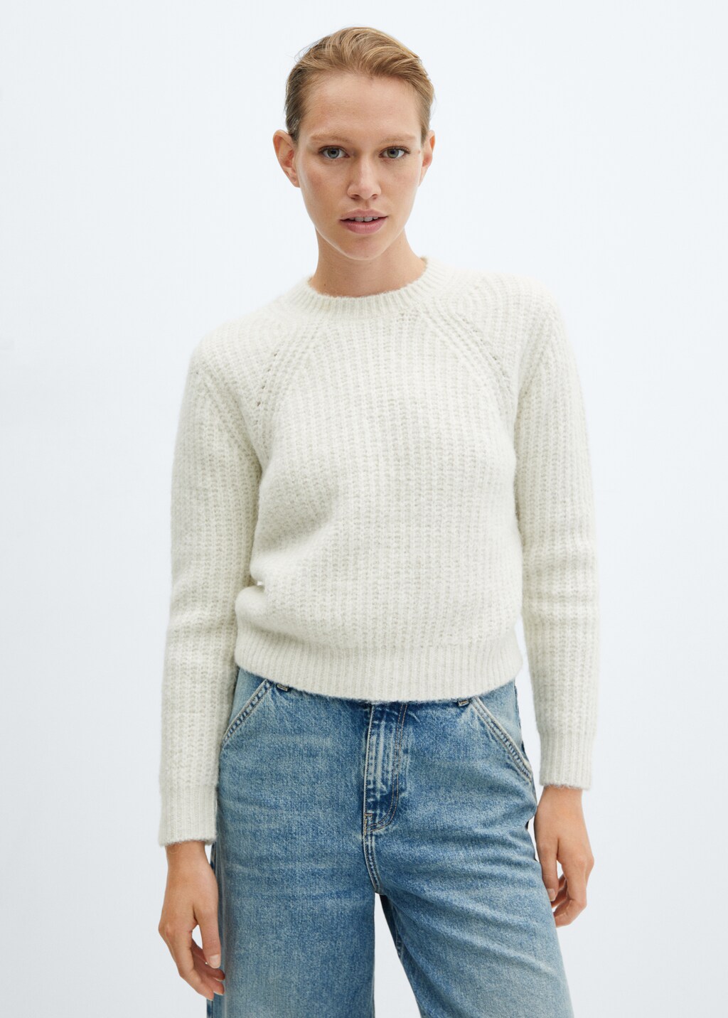 Round-neck knitted sweater - Medium plane