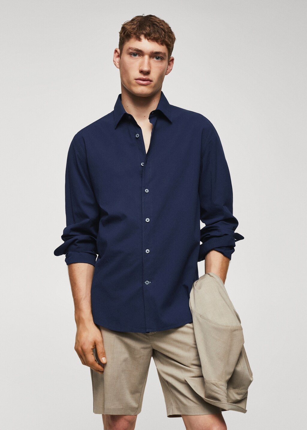 Slim-fit cotton seersucker shirt - Medium plane