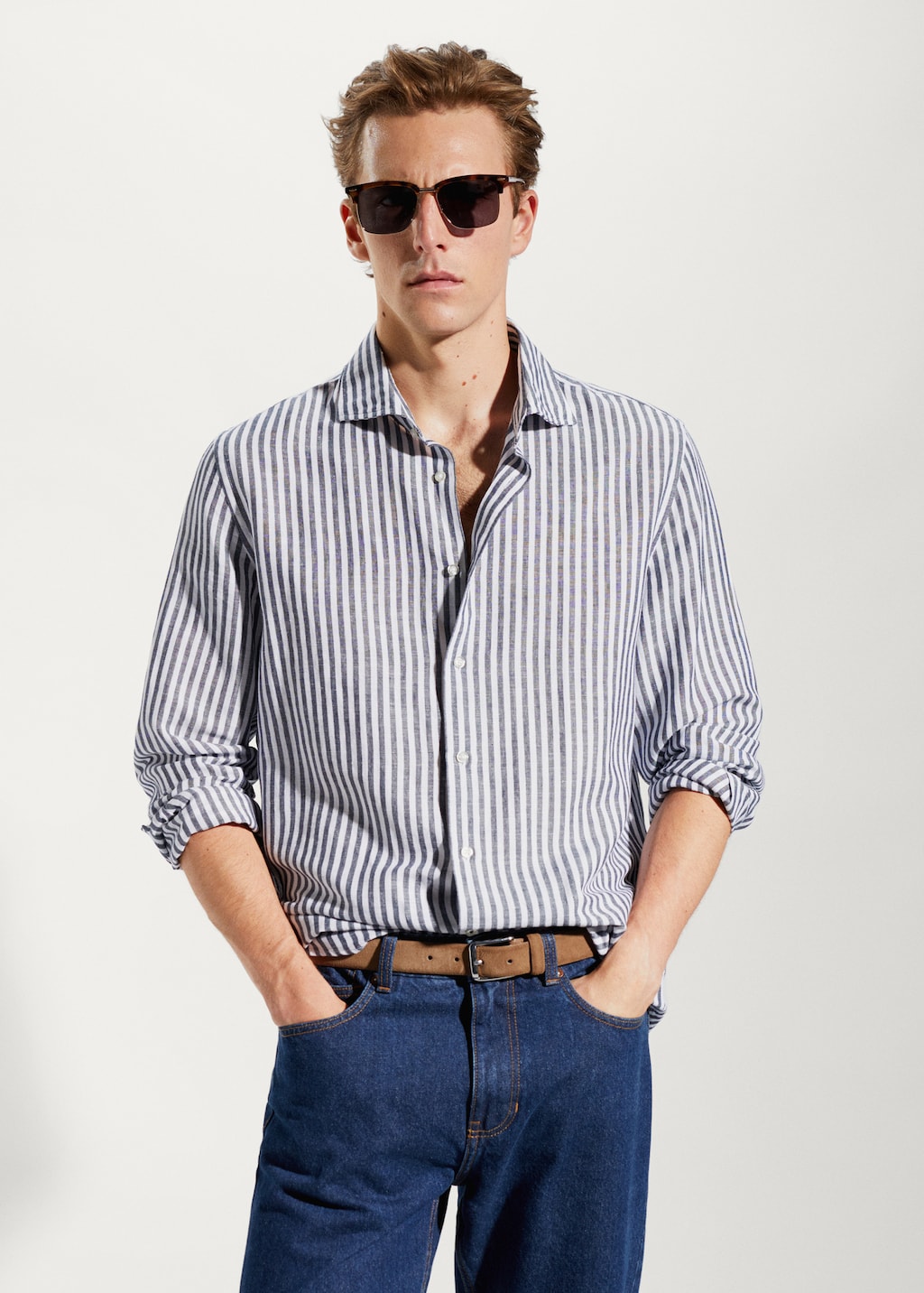 Slim fit striped linen shirt - Medium plane