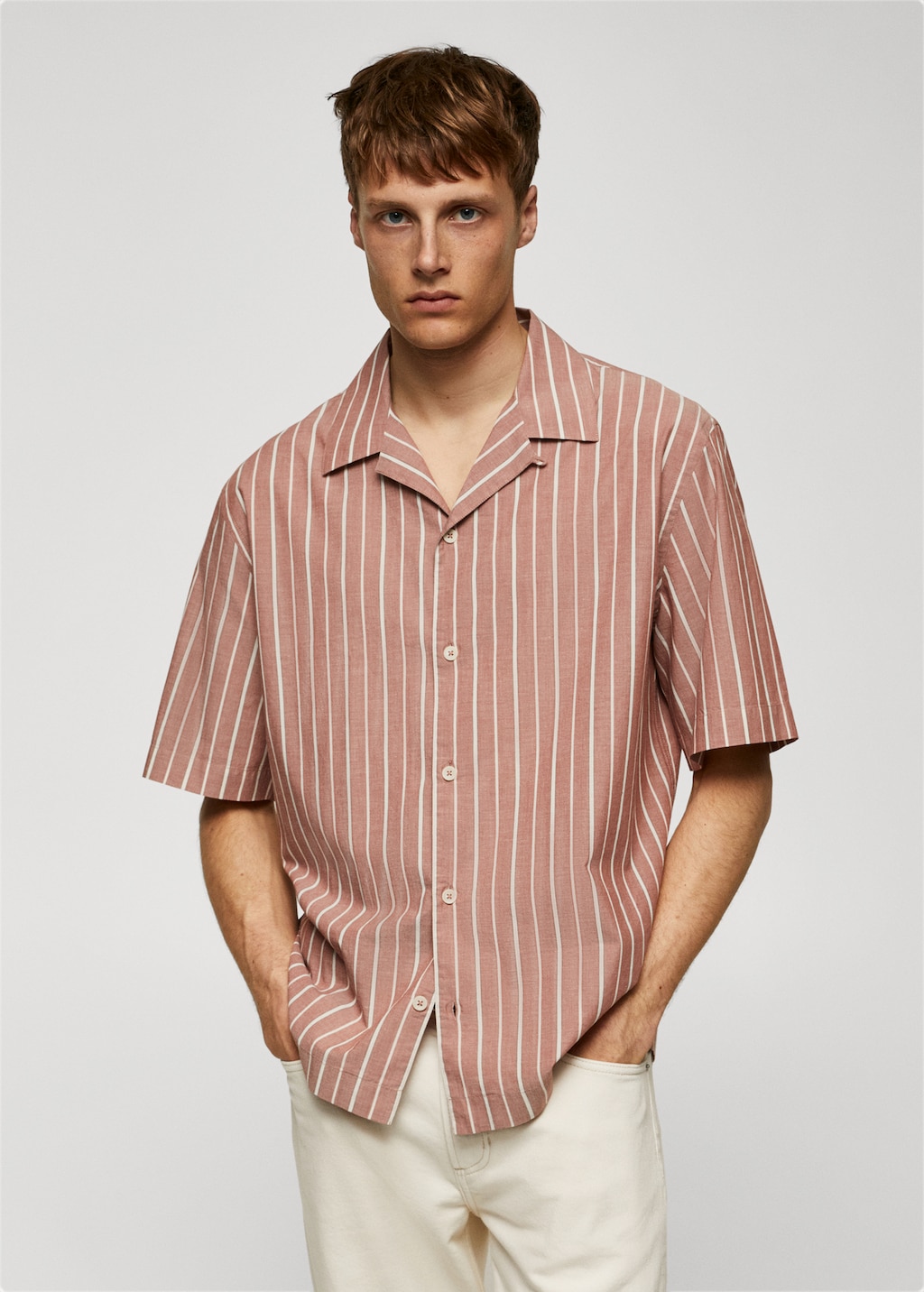 Striped shirt 100% cotton bowling collar - Medium plane