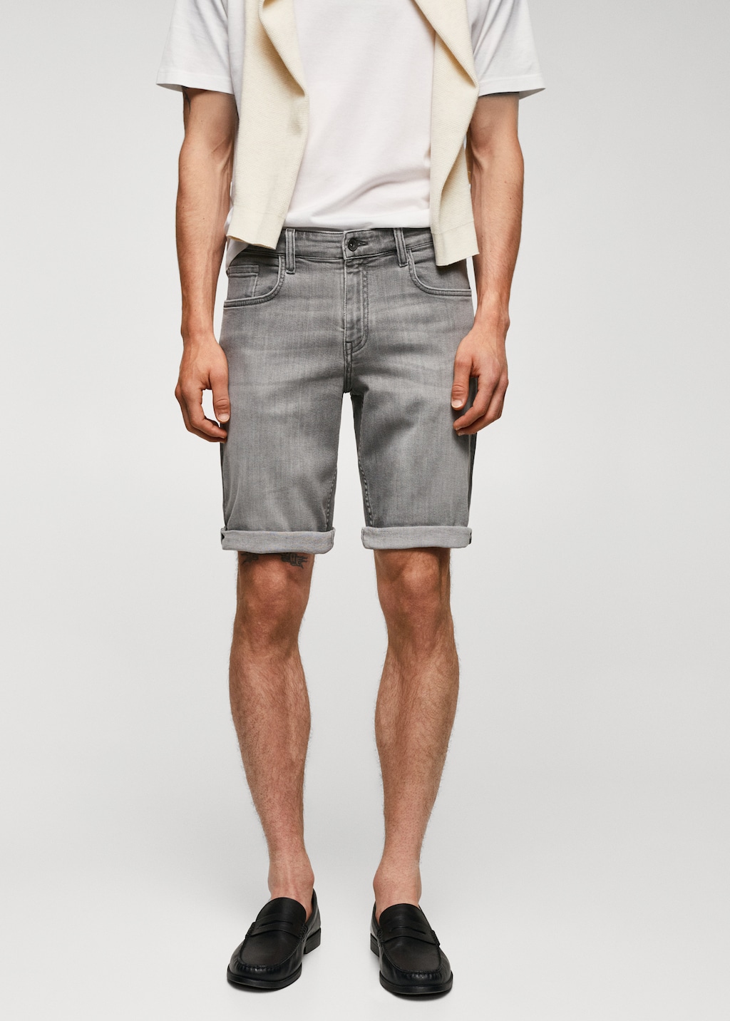 Slim-fit denim bermuda shorts - Medium plane