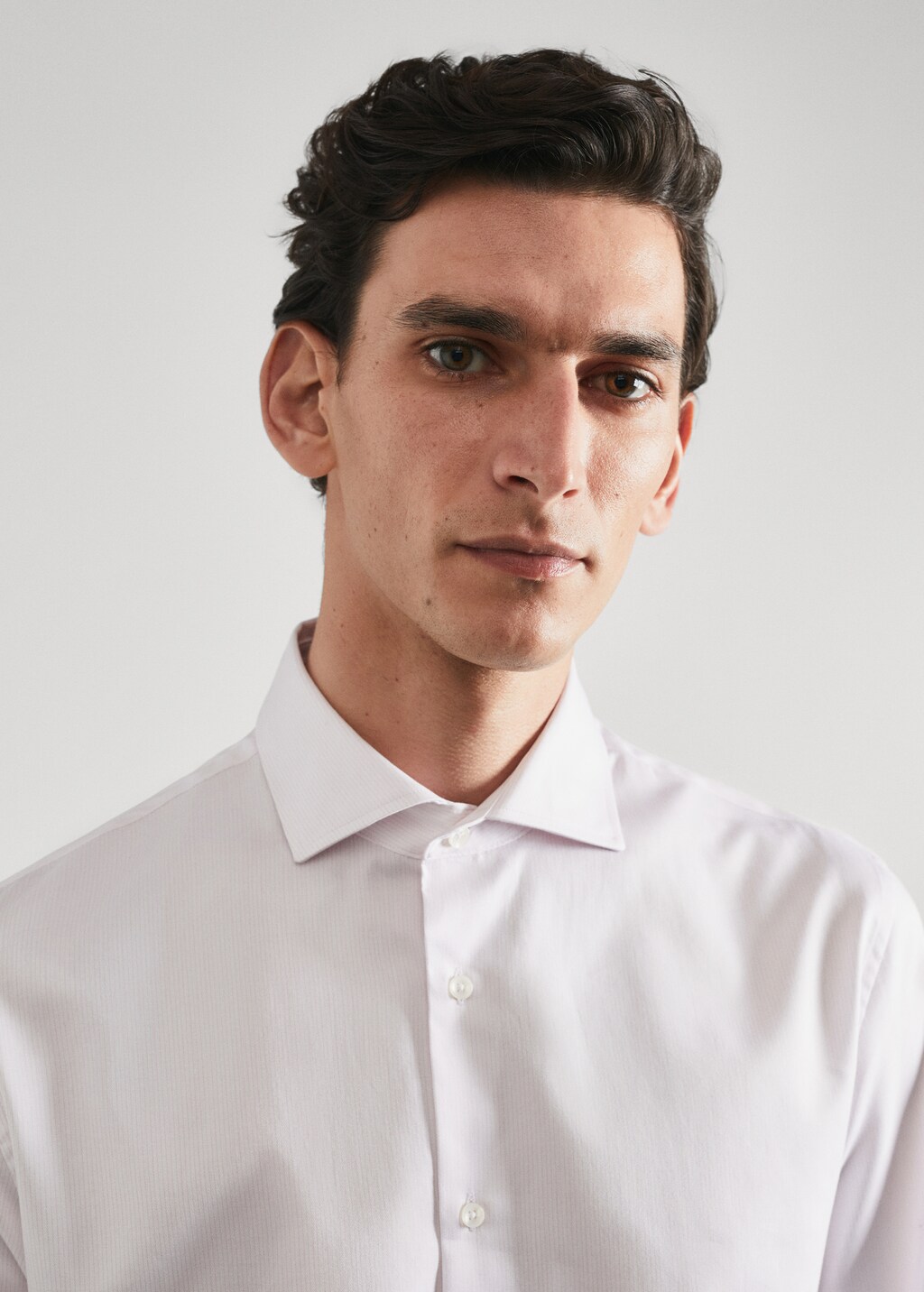 Slim-fit micro-stripe twill suit shirt - Details of the article 1