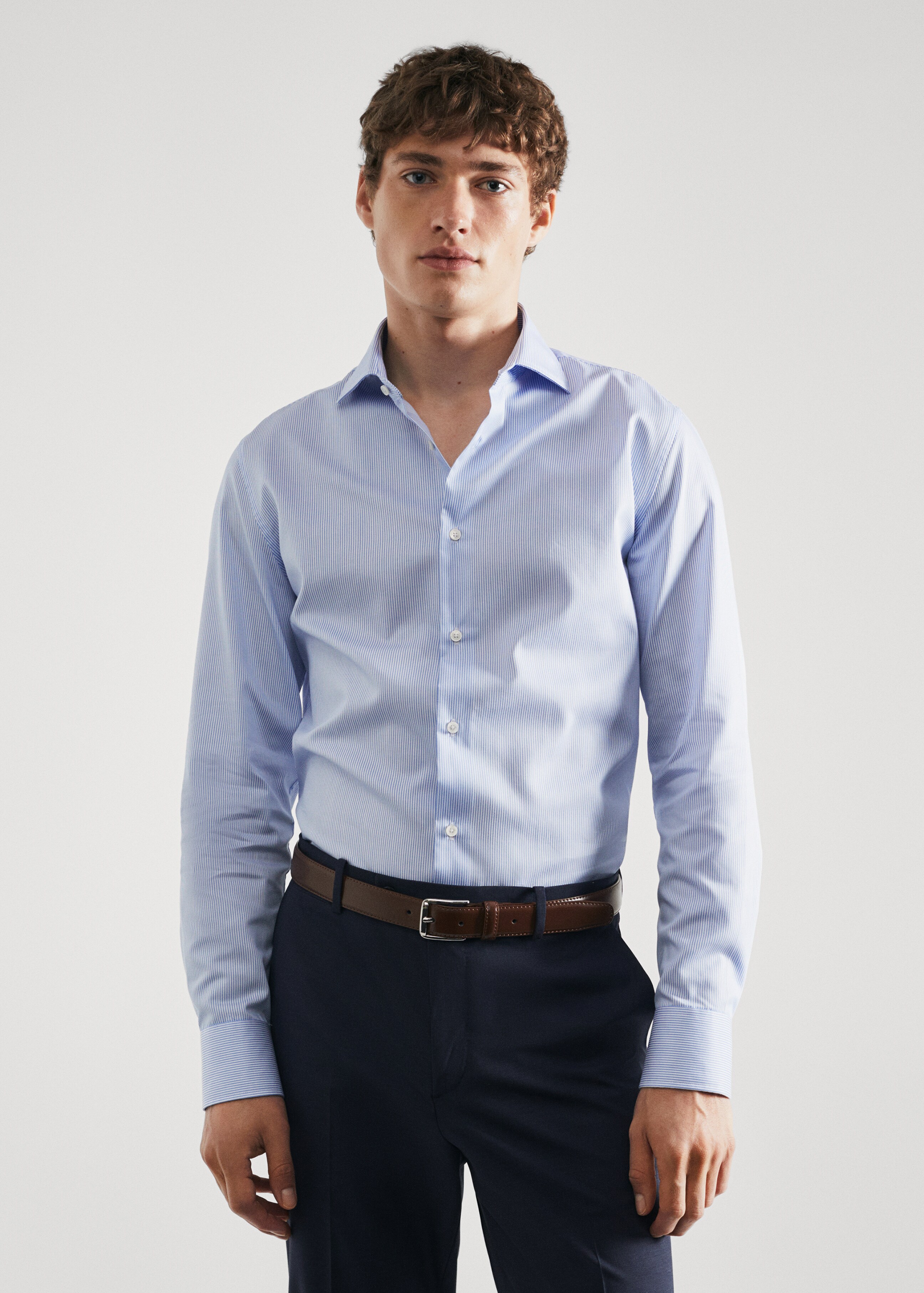 Slim-fit twill pinstripe suit shirt - Medium plane