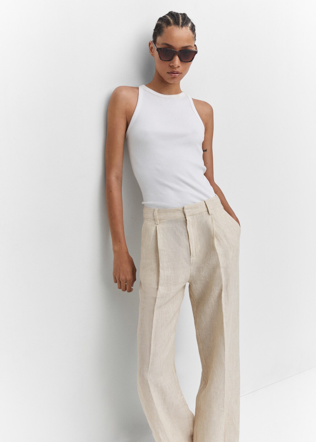 Straight linen-blend trousers - Details of the article 2