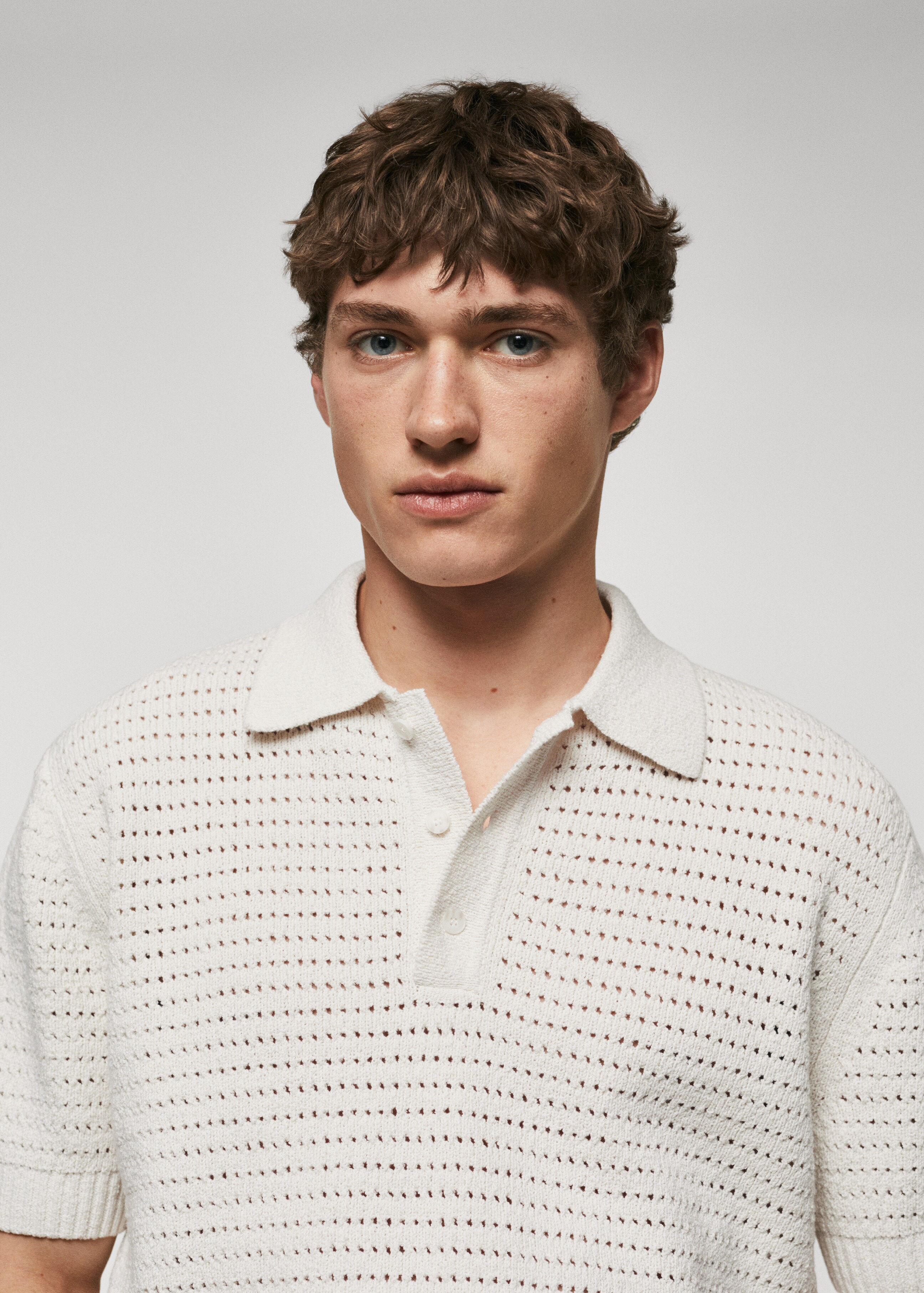Openwork cotton knitte polo shirt  - Details of the article 1