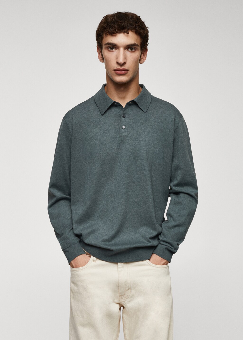 Long-sleeved cotton jersey polo shirt - Medium plane