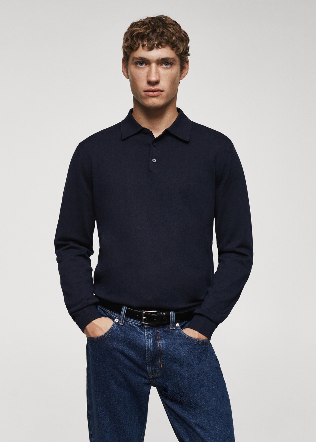 Long-sleeved cotton jersey polo shirt - Medium plane