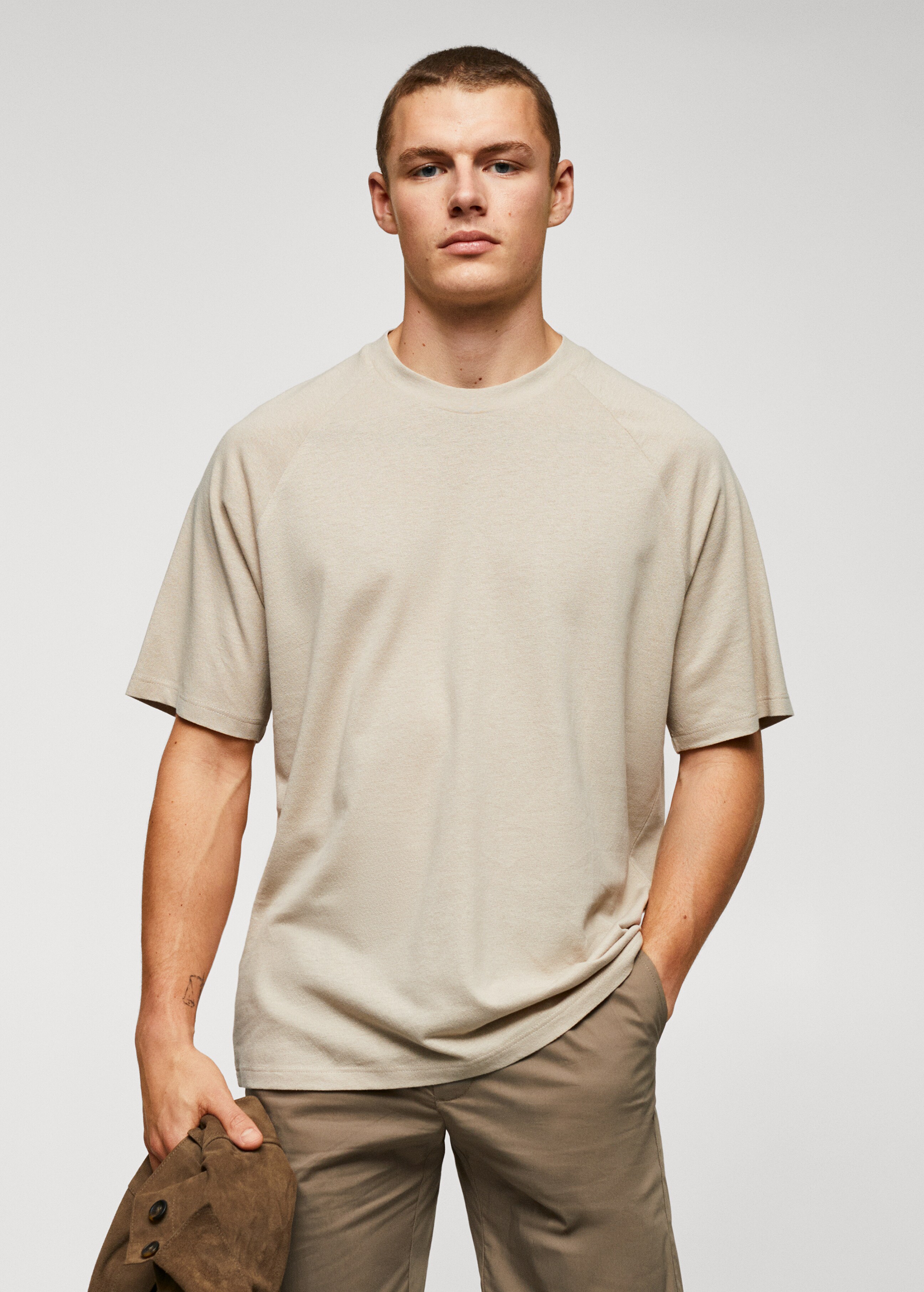 Textured cotton-linen t-shirt - Medium plane