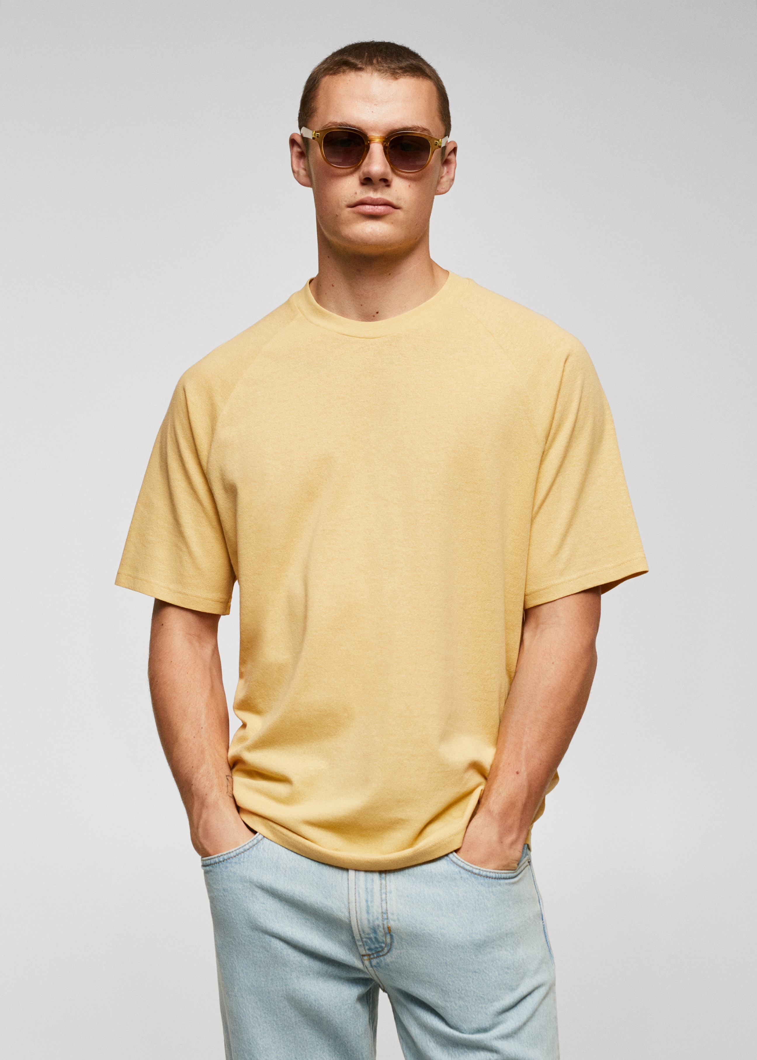 Textured cotton-linen t-shirt - Medium plane