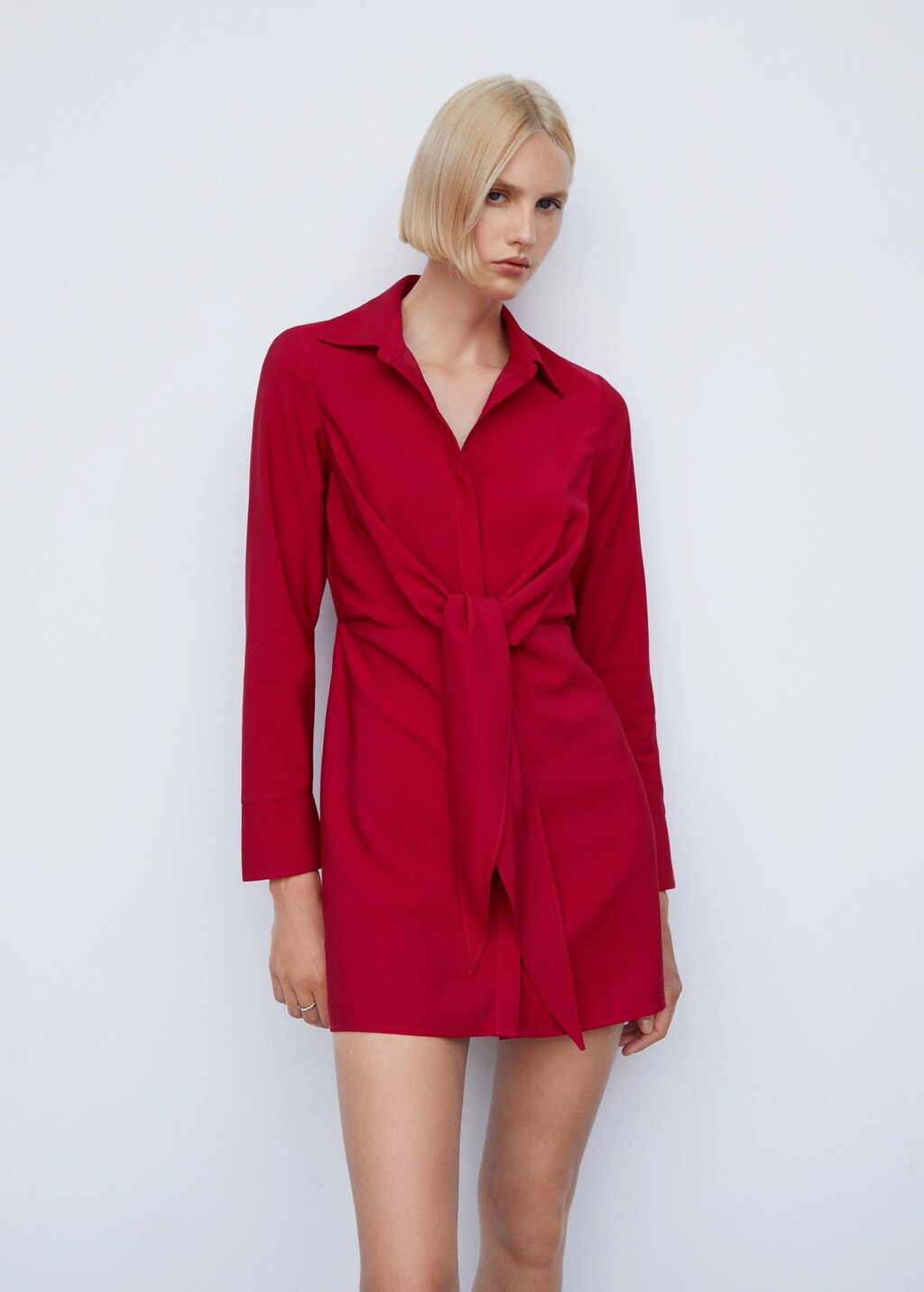 Knot detail shirt dress - Woman | MANGO OUTLET USA