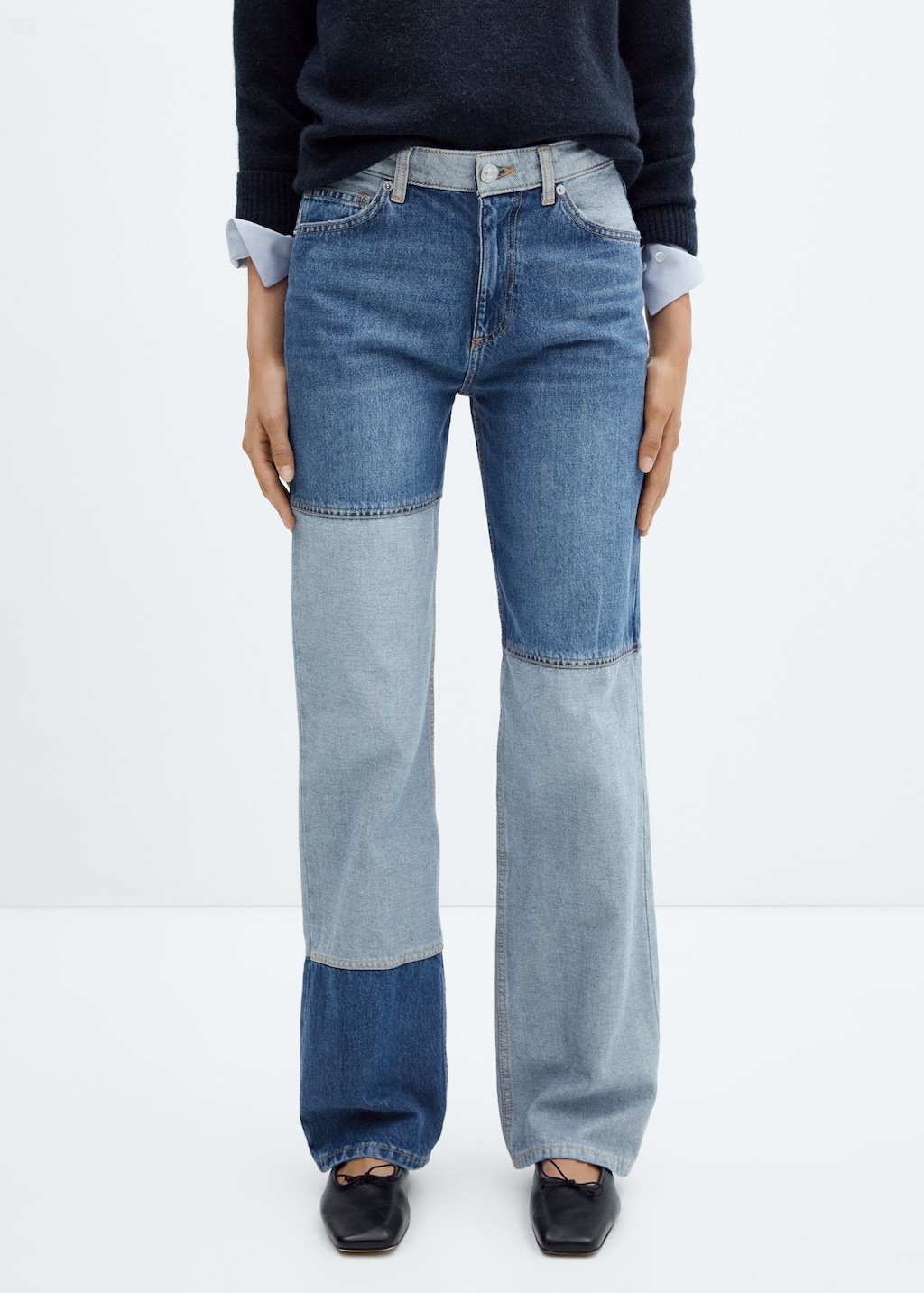 Patchwork wideleg jeans - Middenvlak