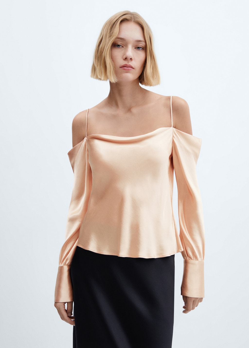 Satin blouse with draped neck  - Medium plane