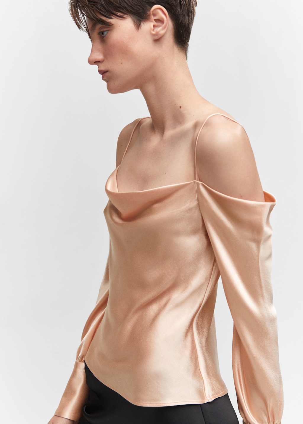 Satin blouse with draped neck Women MANGO OUTLET United Kingdom