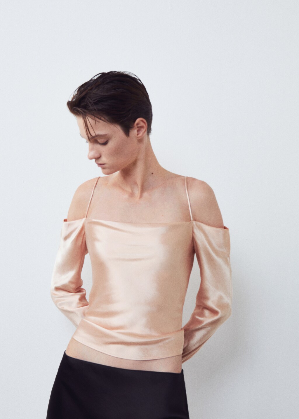 Satin blouse with draped neck  - Details of the article 7