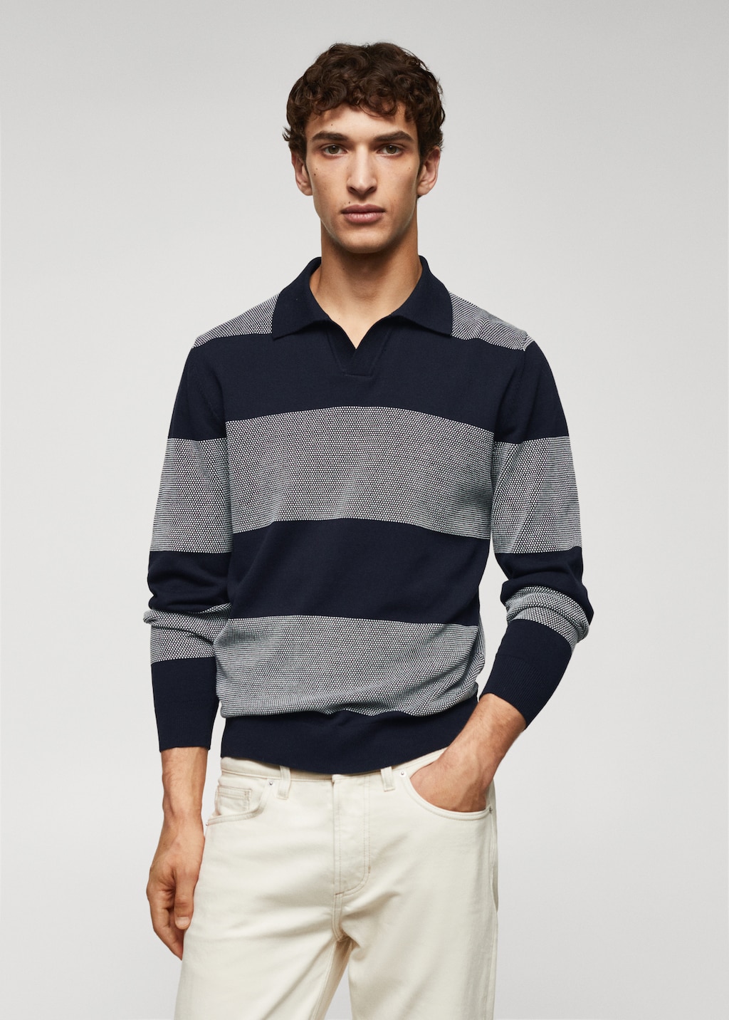 Striped fine-knit polo shirt - Medium plane