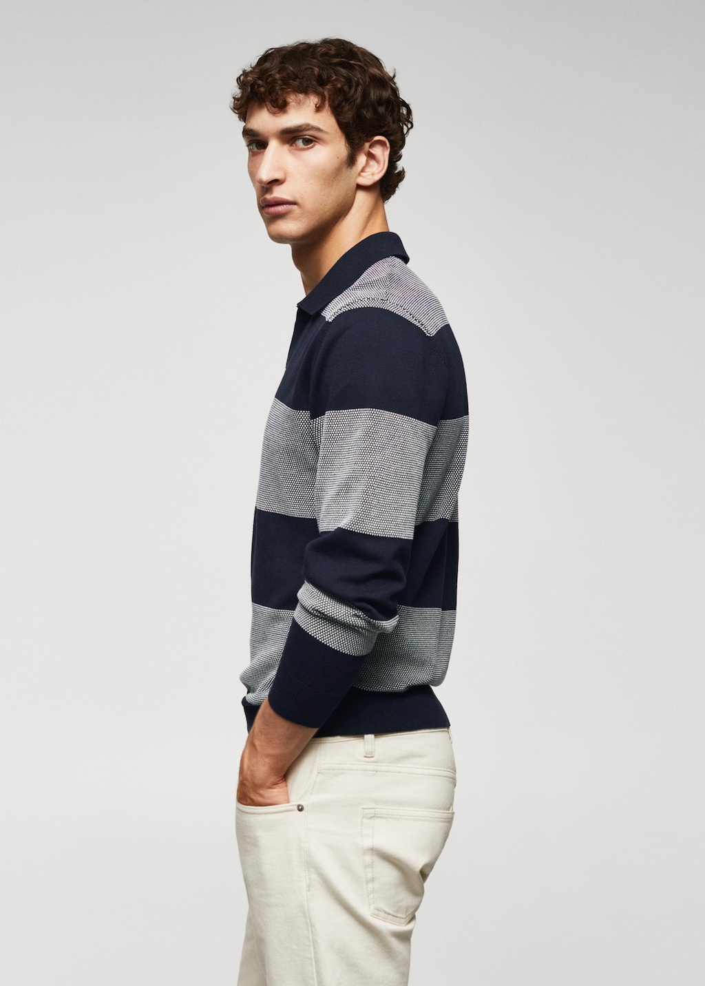 Striped fine-knit polo shirt - Details of the article 2