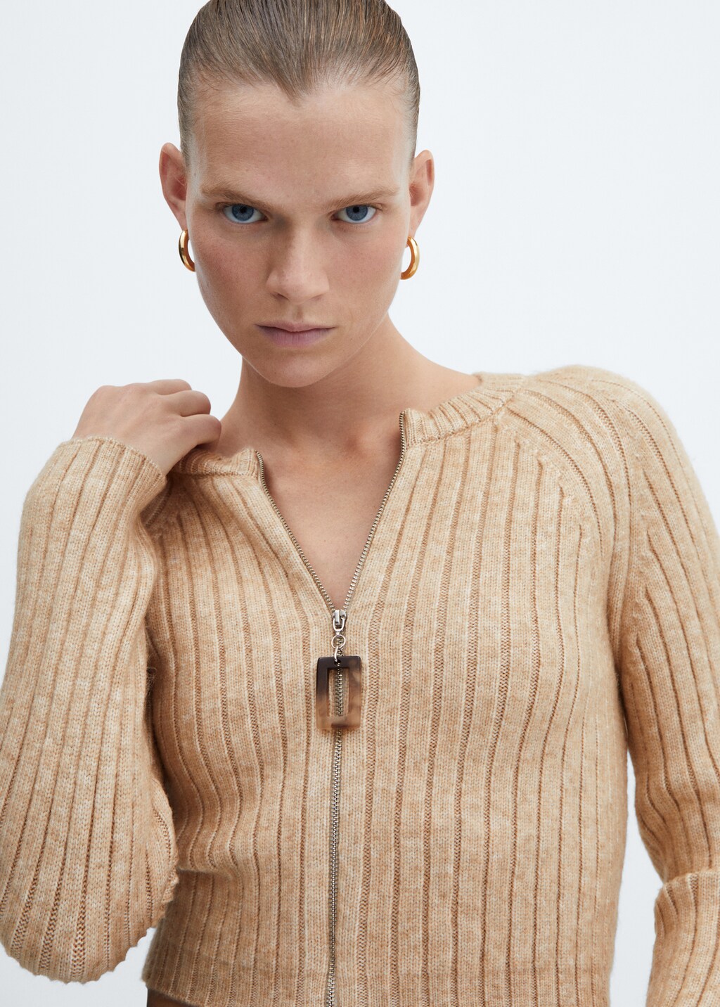 Gerippter Cardigan mit Zip-Detail - Detail des Artikels 1