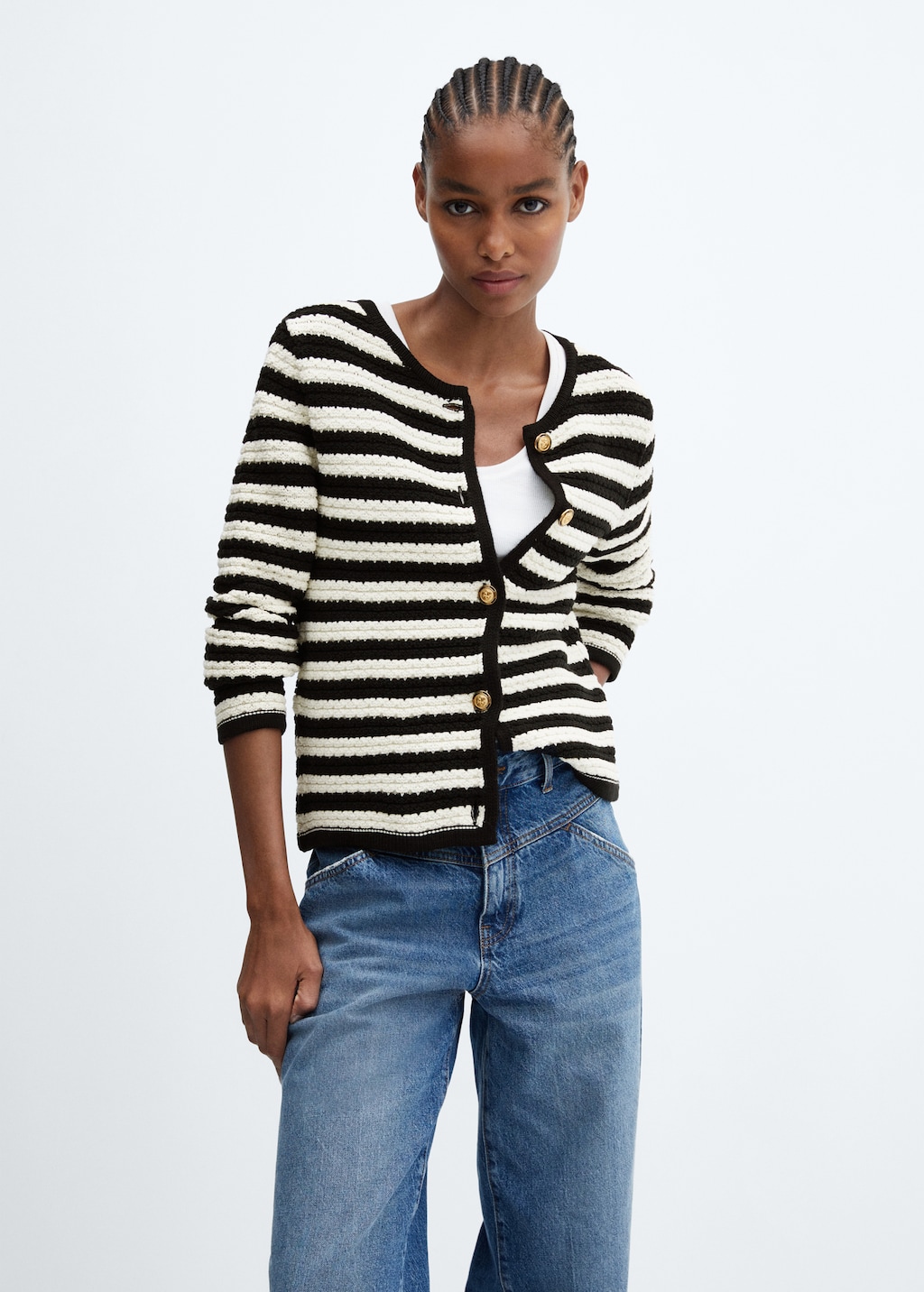  Striped cardigan with jewel buttons - Medium plane