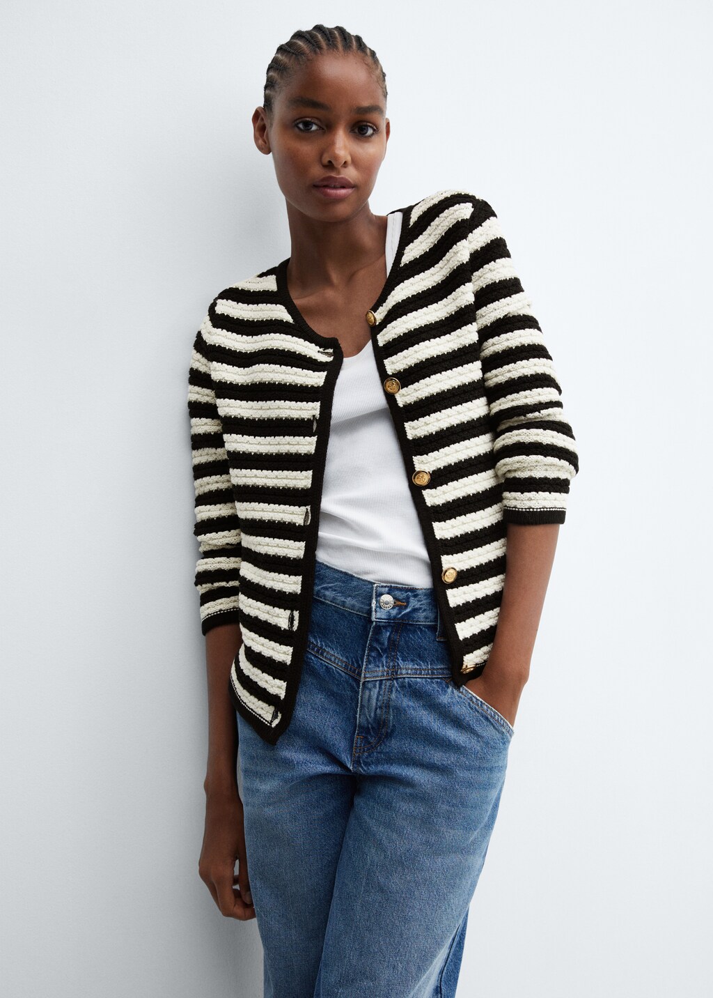 Striped cardigan with jewel buttons - Details of the article 2