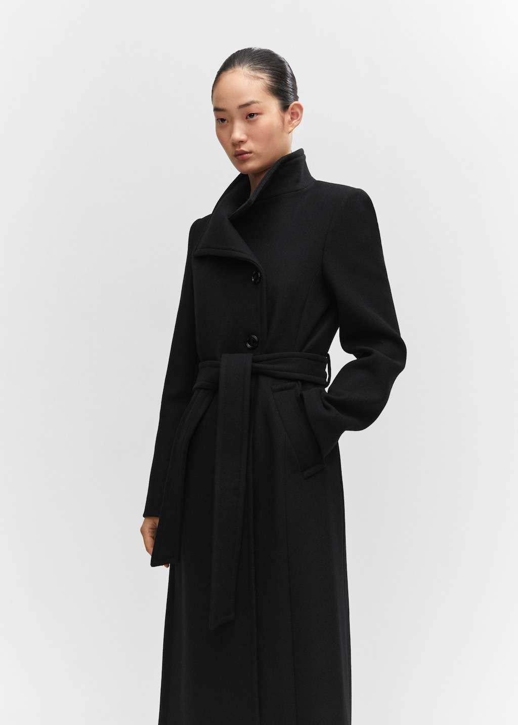 Belted Manteco wool coat Women MANGO OUTLET Latvia