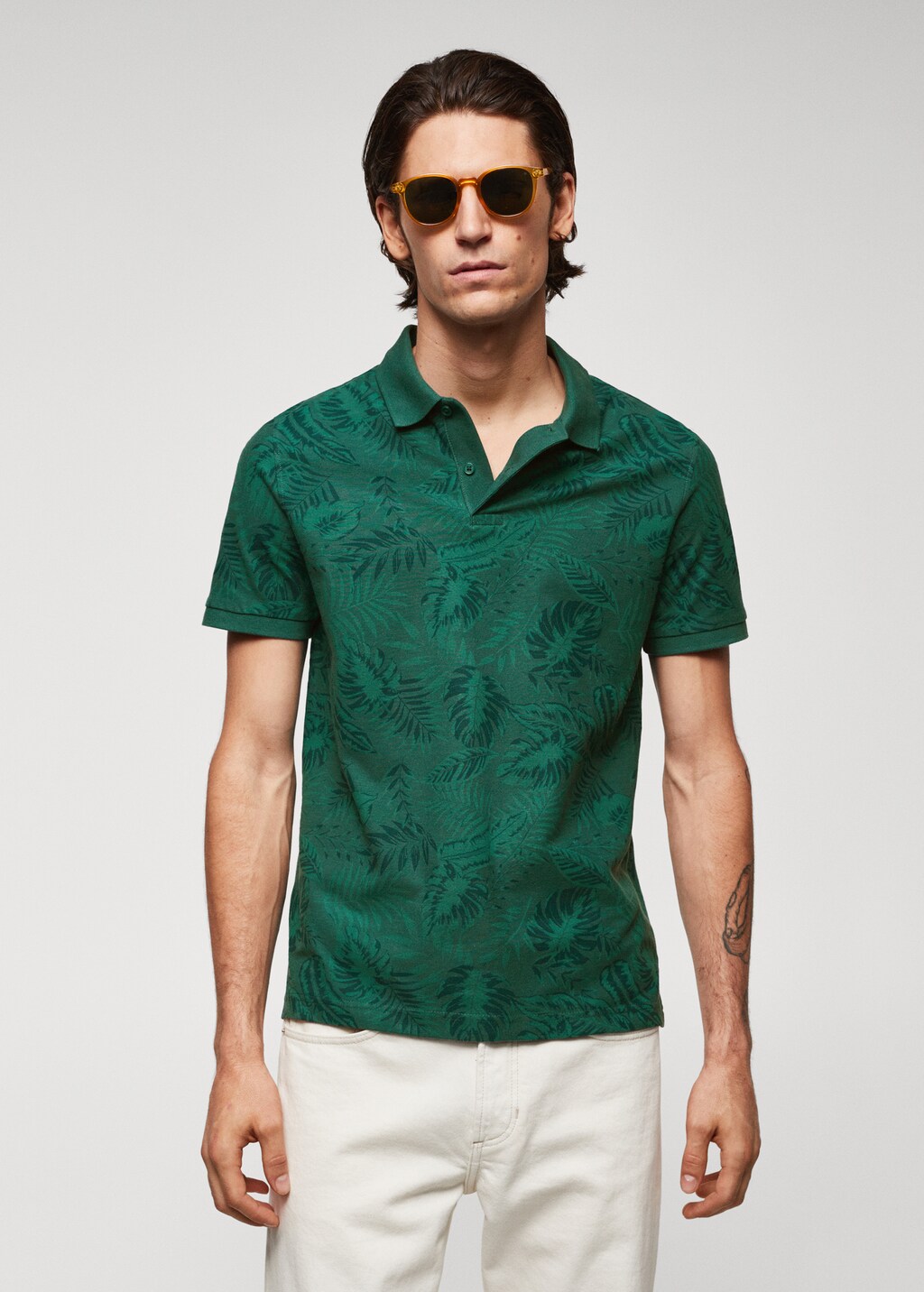 Palm print polo shirt - Medium plane