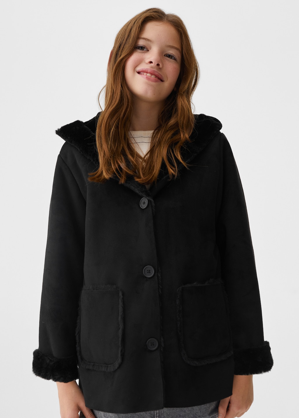 Coat with shearling-effect lining - Medium plane