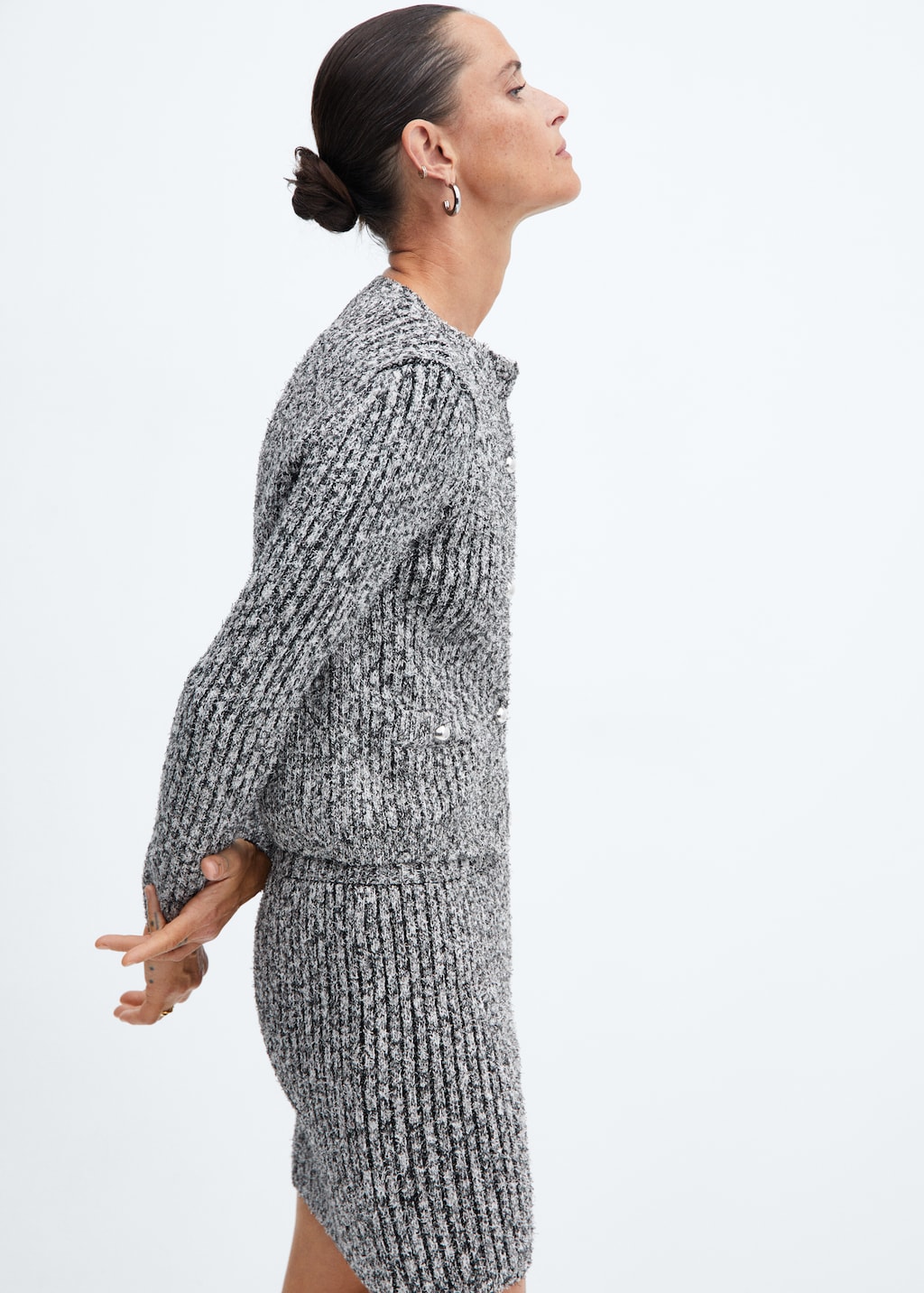 Textured rib-knit cardigan - Medium plane