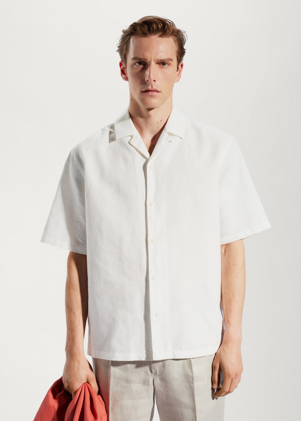 Cotton-linen bowling-collar shirt - Medium plane