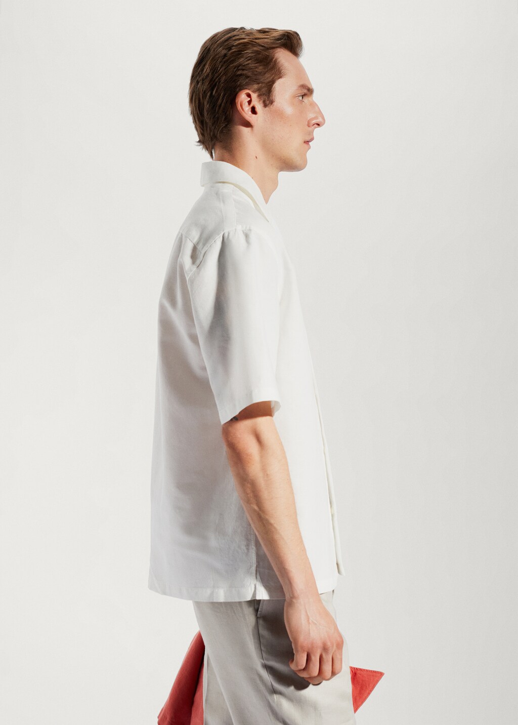 Cotton-linen bowling-collar shirt - Details of the article 2