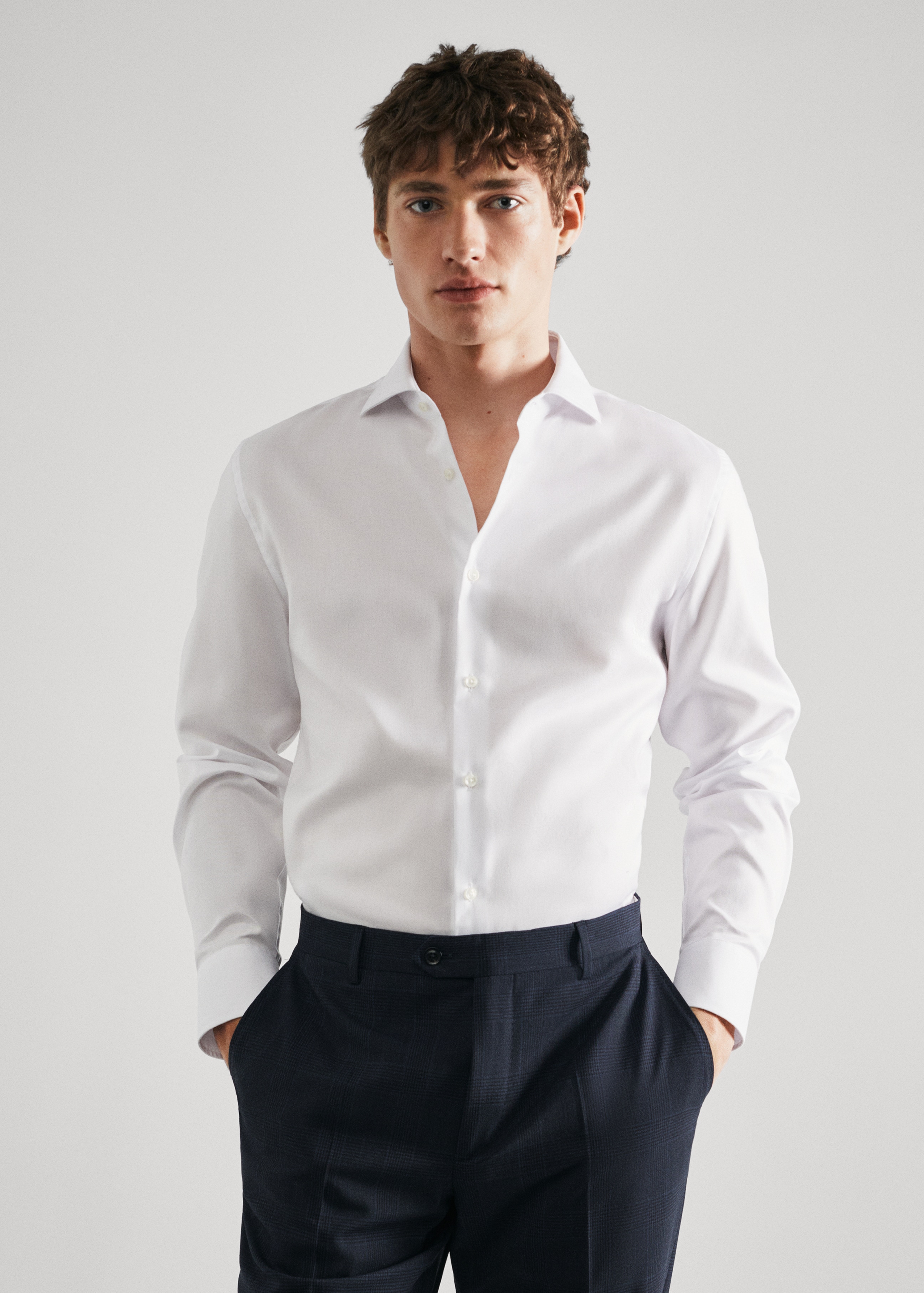 Slim-fit textured cotton suit shirt - Medium plane