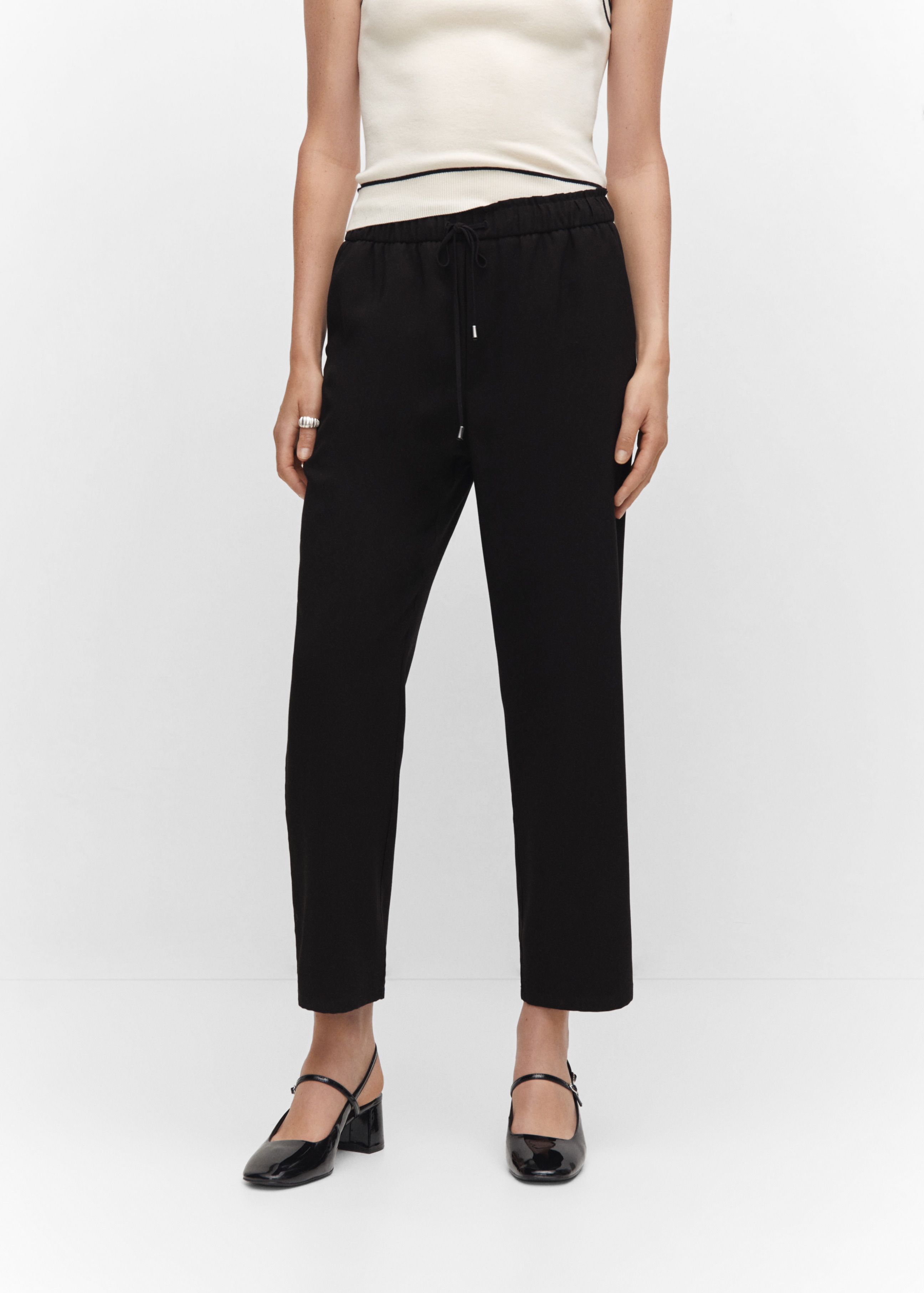 Flowy straight-fit pants with bow