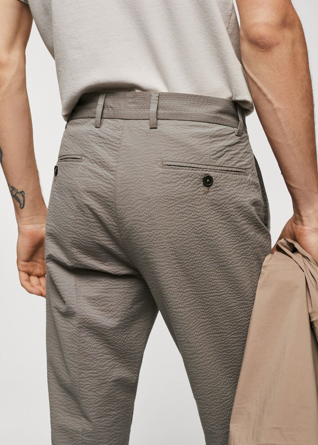 Kalhoty slim fit seersucker stretch - Detail zboží 6