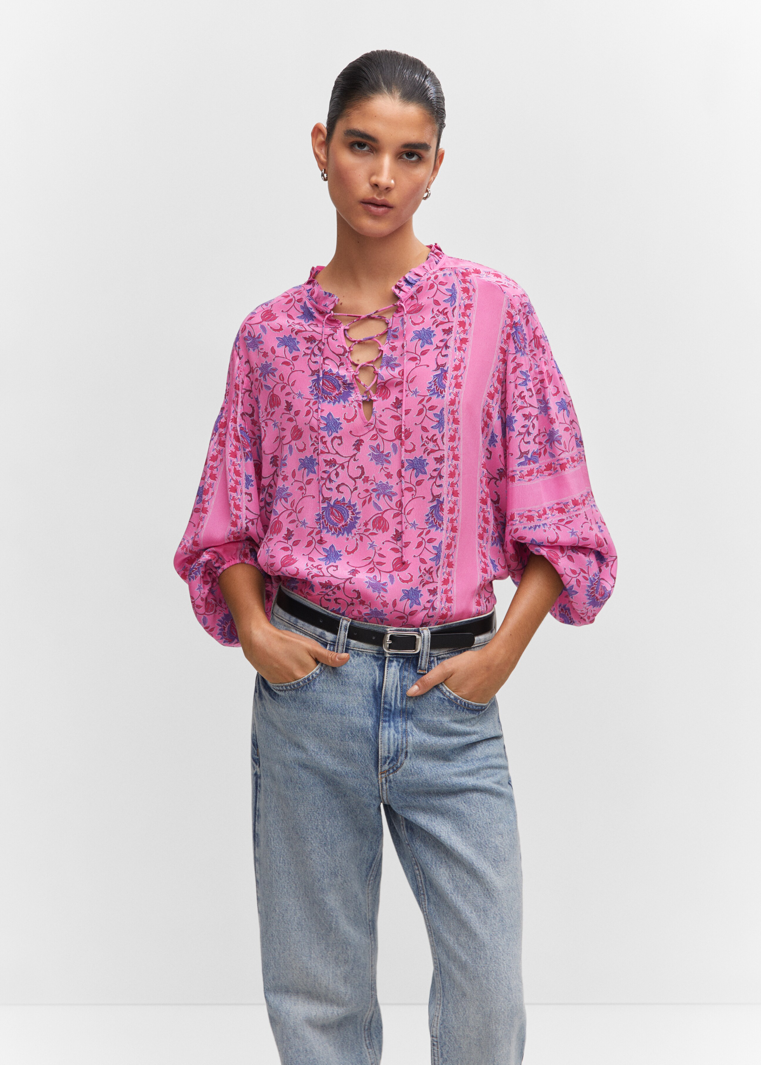 Printed puff sleeve blouse