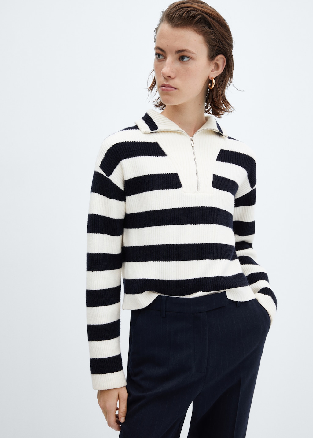 Striped sweater with zip - Medium plane