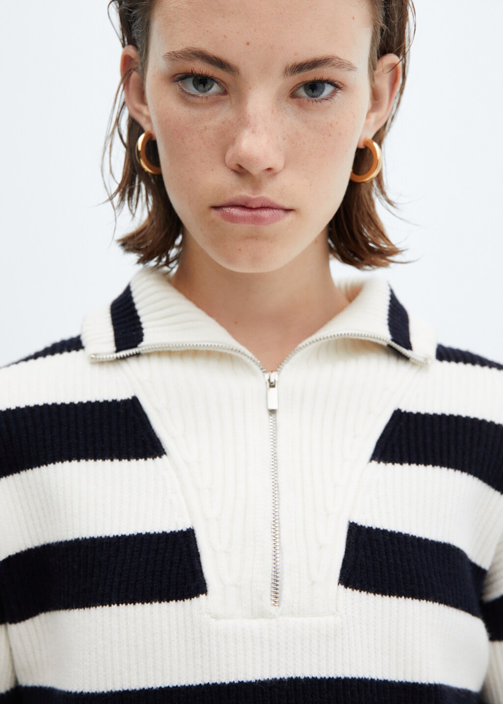 Striped sweater with zip - Details of the article 1