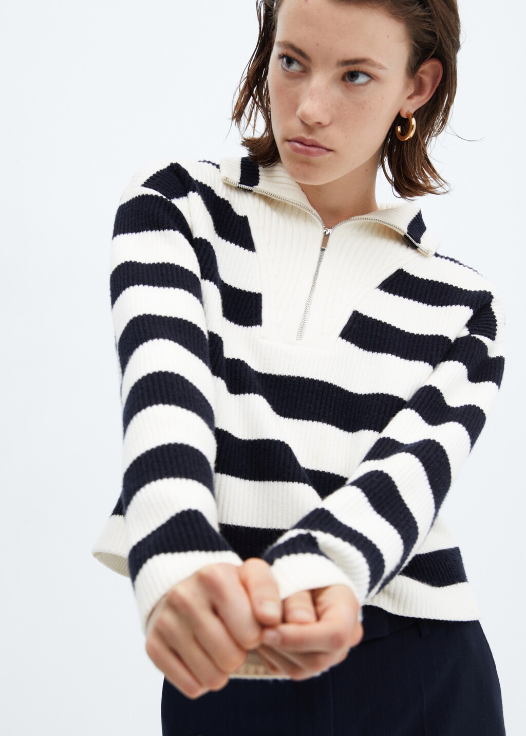 Striped sweater with zip - Details of the article 2