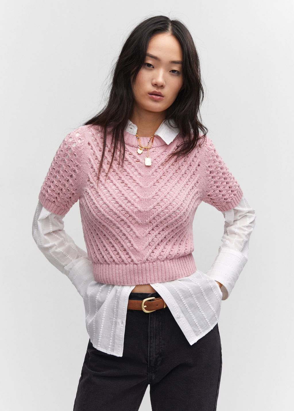 Openwork short-sleeved sweater - Medium plane