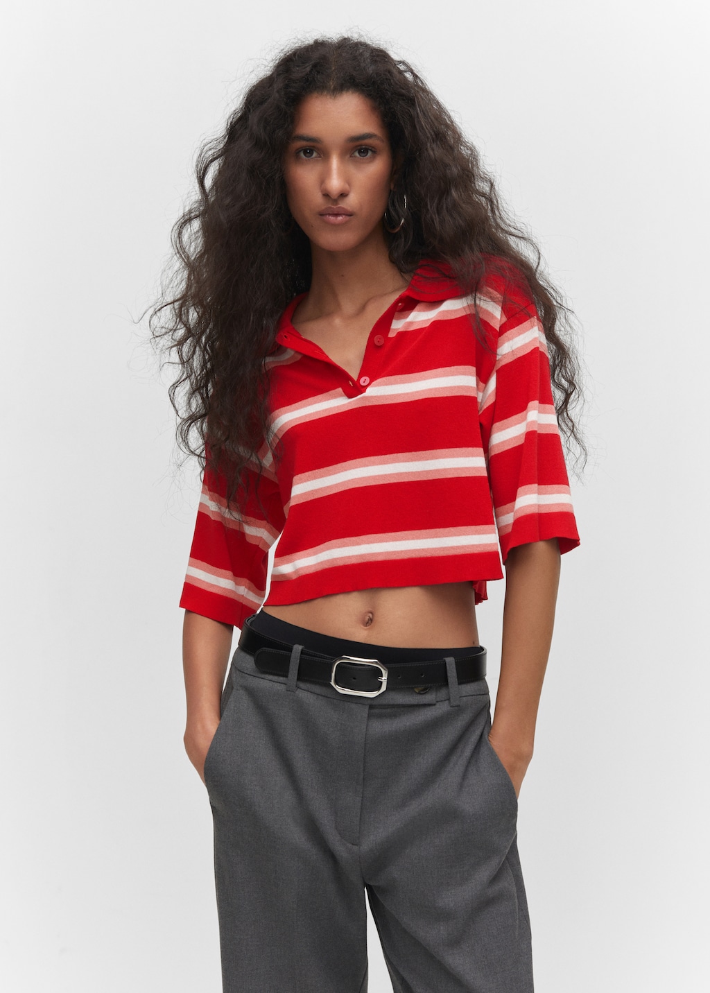 Striped polo-style sweater - Medium plane