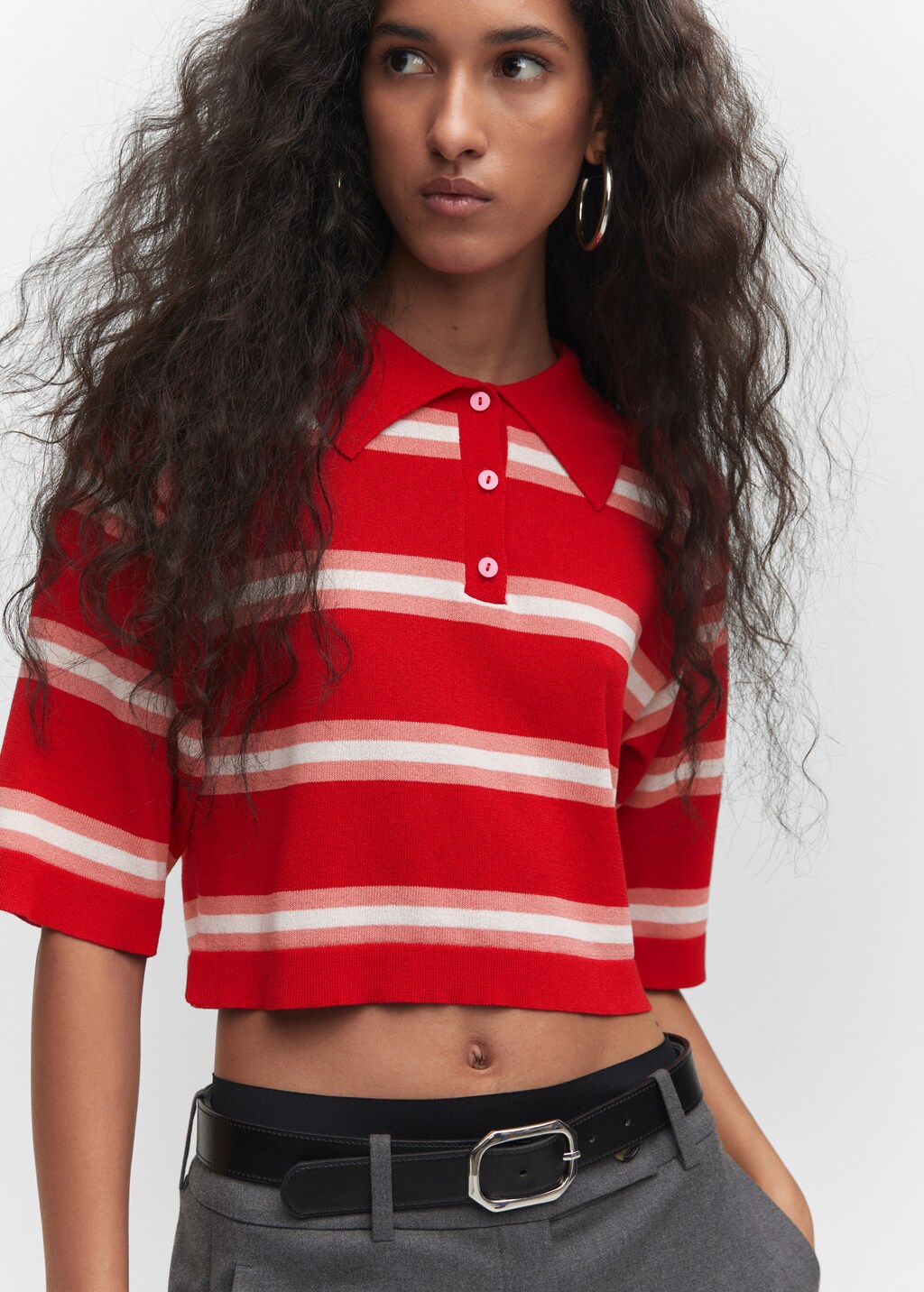 Striped polo-style sweater - Details of the article 1