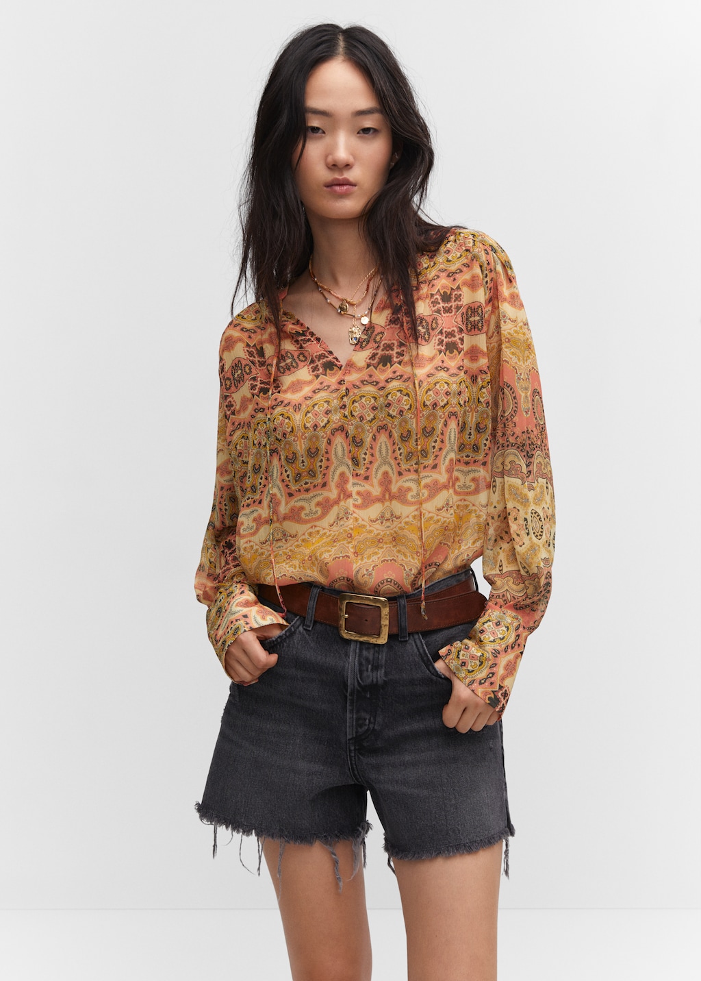 Printed blouse with tie closure - Medium plane