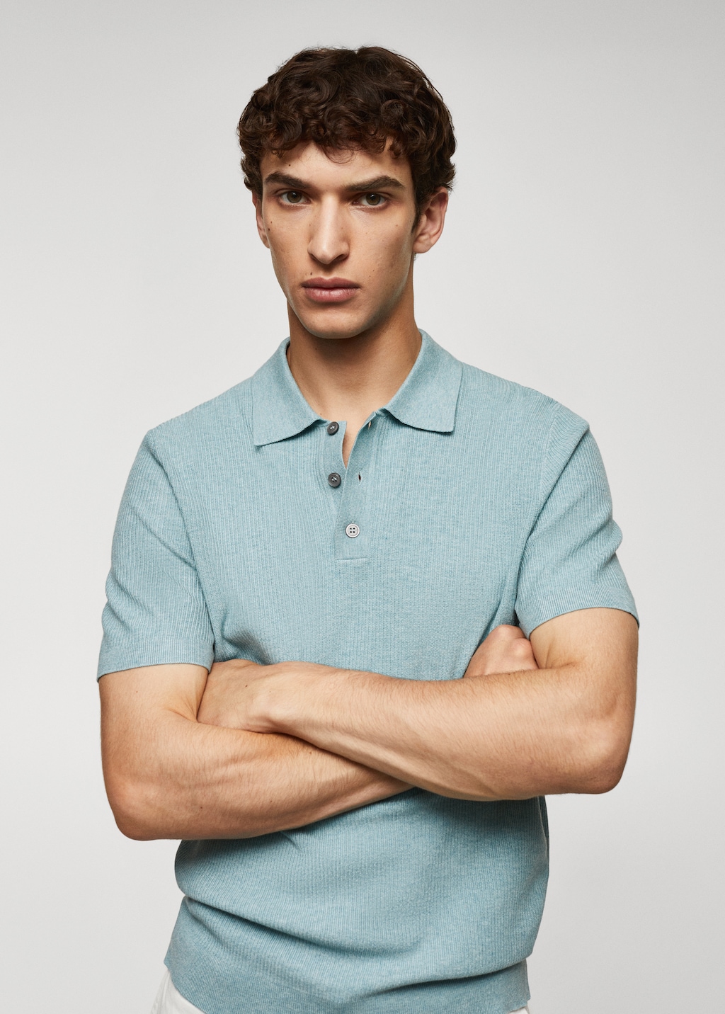 Fine rib knit polo shirt