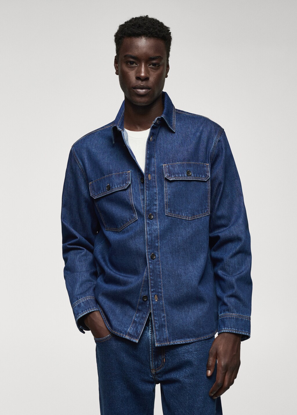 Cotton denim overshirt with pockets - Medium plane