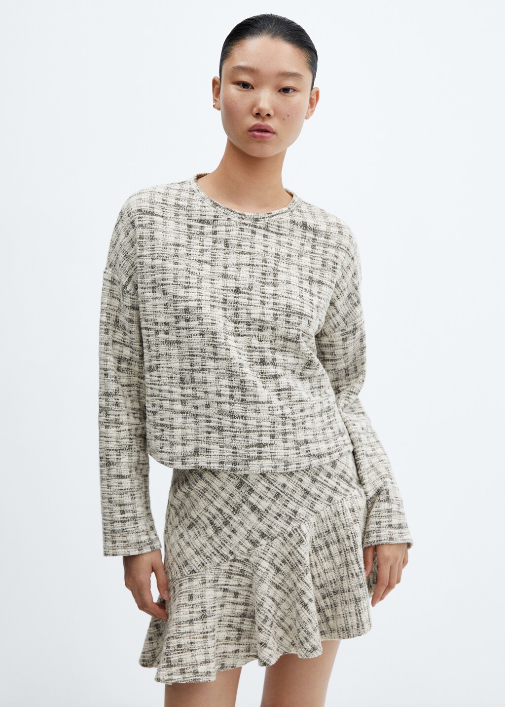 Pull-over tweed col rond - Plan moyen