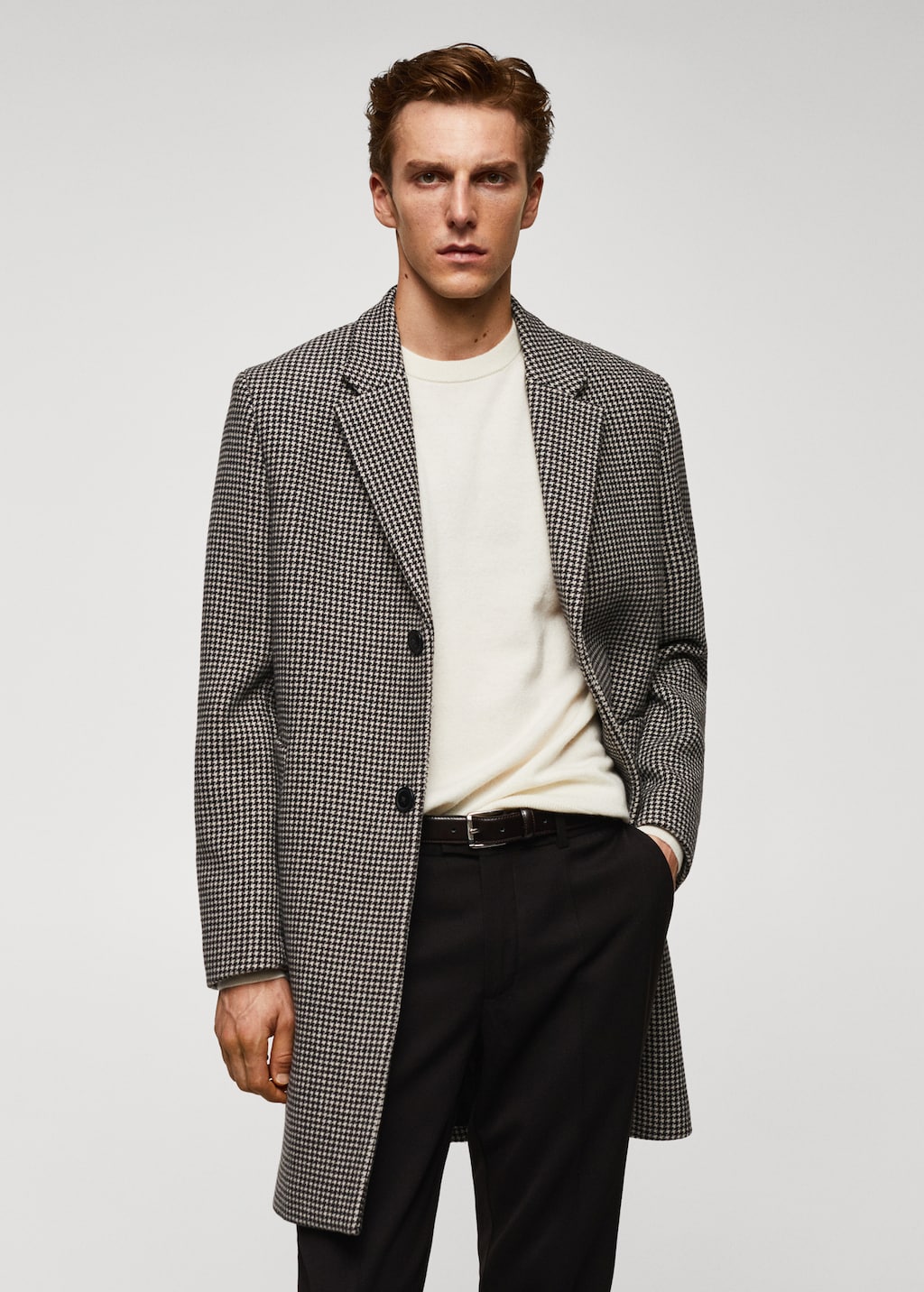 Houndstooth wool blend coat