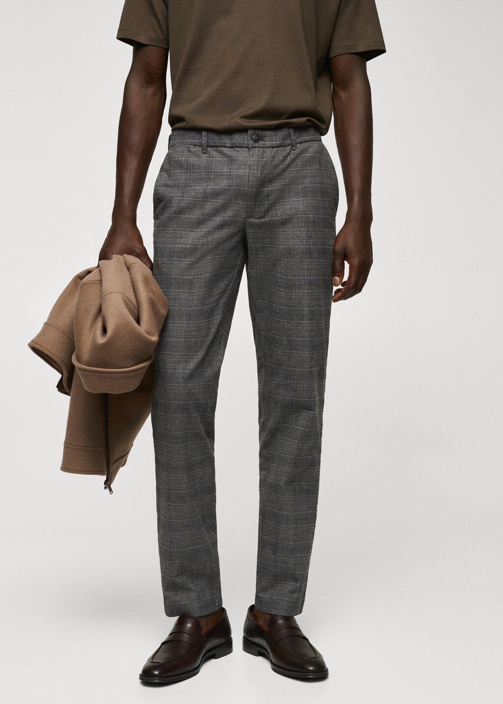 Slim-fit cotton check trousers  - Medium plane