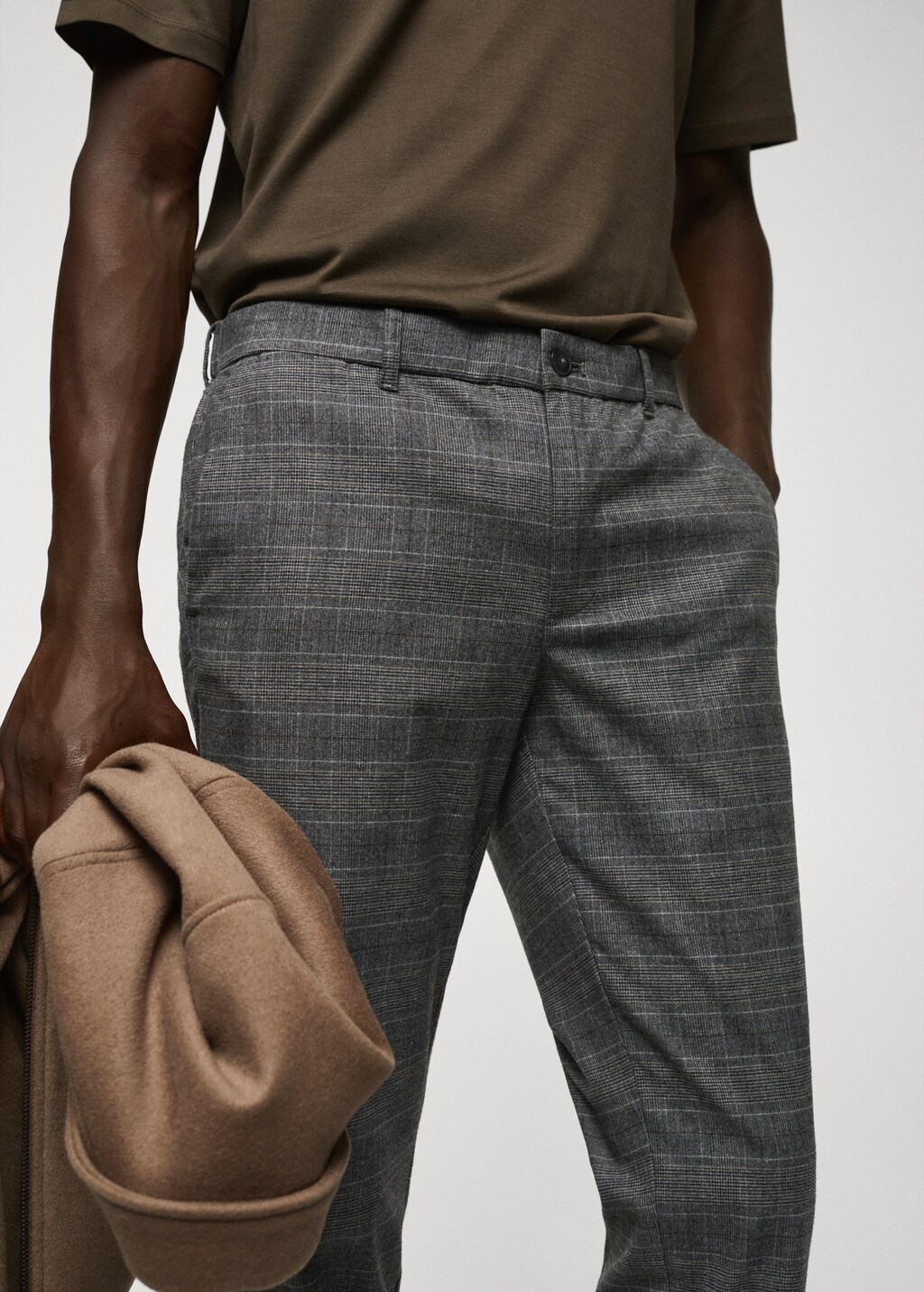 Slim-fit cotton check trousers  - Details of the article 1