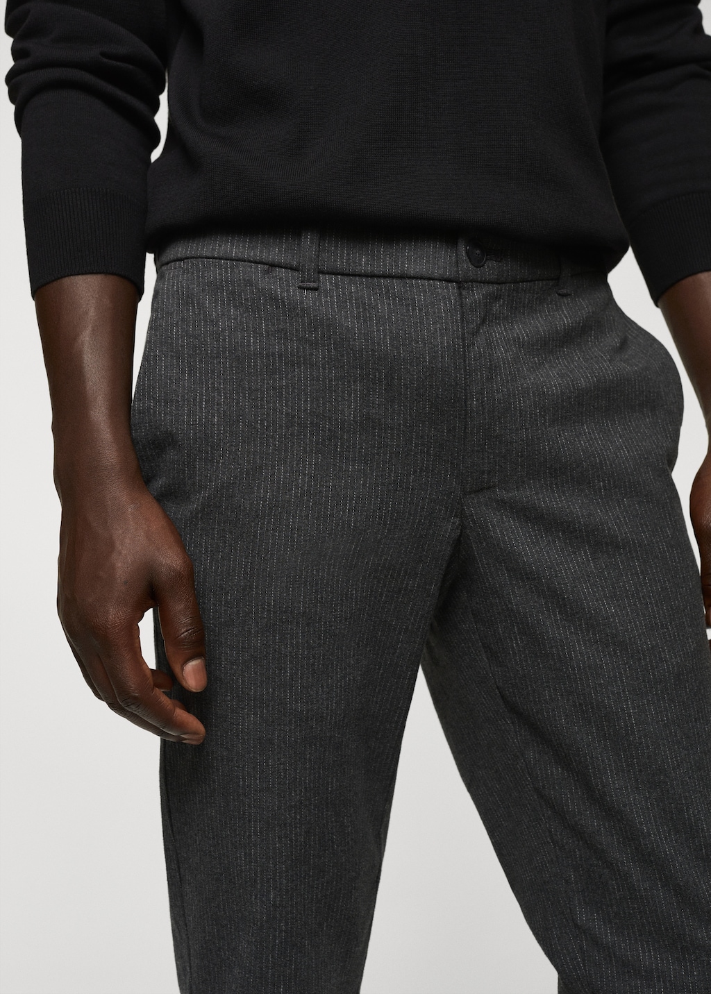 Pinstripe cotton slim-fit trousers - Details of the article 1