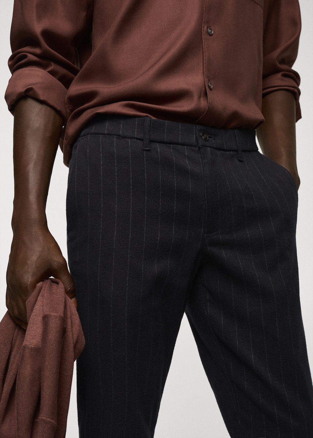 Pinstripe cotton slim-fit trousers - Details of the article 1