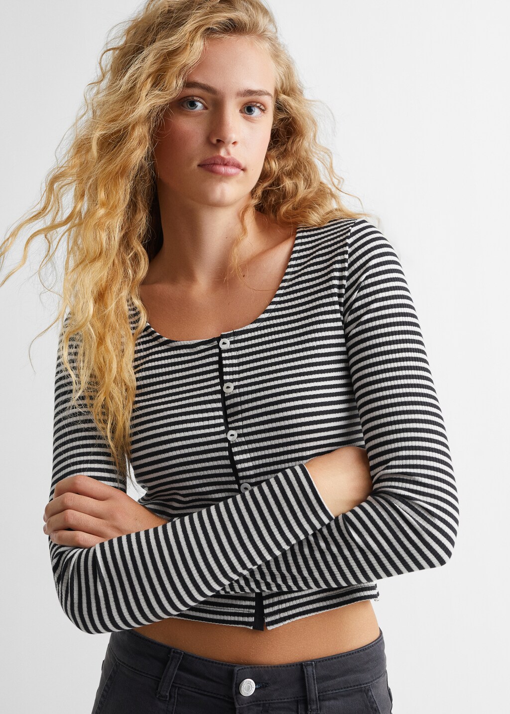 Buttoned striped T-shirt - Details of the article 1