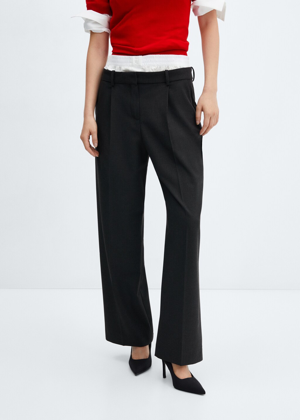 Double-waist straight trousers - Medium plane